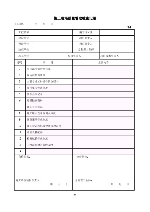 施工现场质量管理检查记录