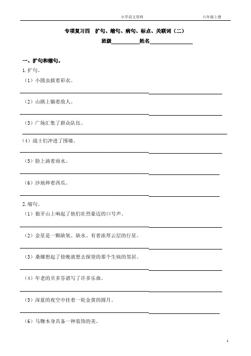 (部编教材冰年级语文上册)专项复习三  扩、缩句、病句、标点、关联词(二)