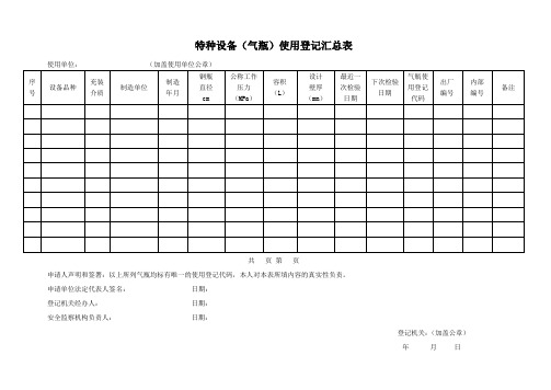 特种设备(气瓶)使用登记汇总表