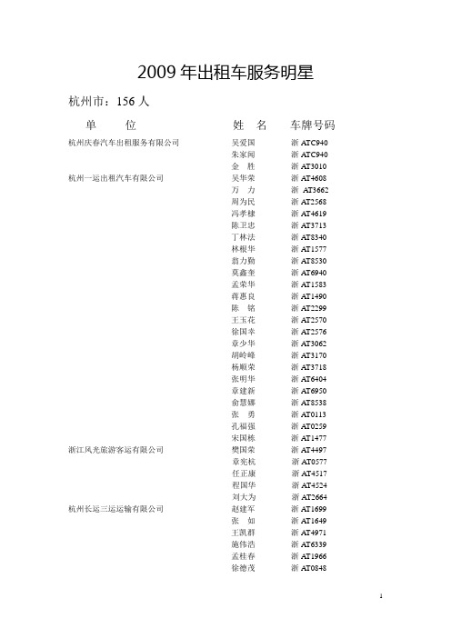 2009年出租车服务明星