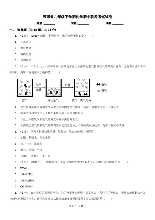 云南省九年级下学期化学期中联考考试试卷