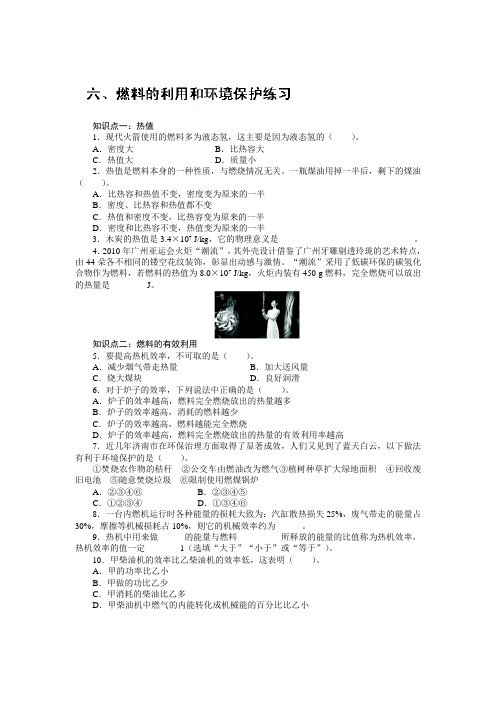 北师大版物理九年级同步对点训练：10.6燃料的利用和环境保护