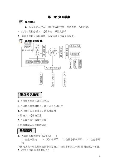 2015-2016学年河北邯郸涉县一中高一地理学案：第1章《人口的变化》复习(人教版必修2)