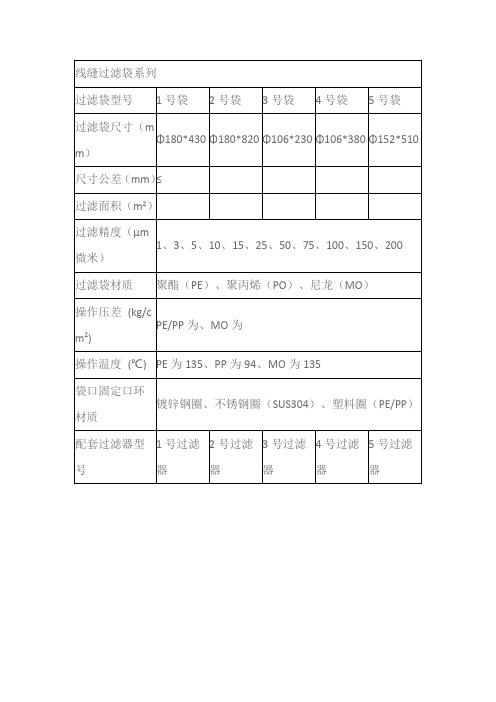 带式过滤器滤袋规格