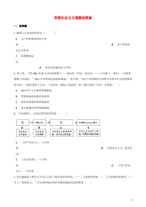 【2019精品】中考历史复习专题训练 苏联社会主义道路的探索(含解析) 新人教版