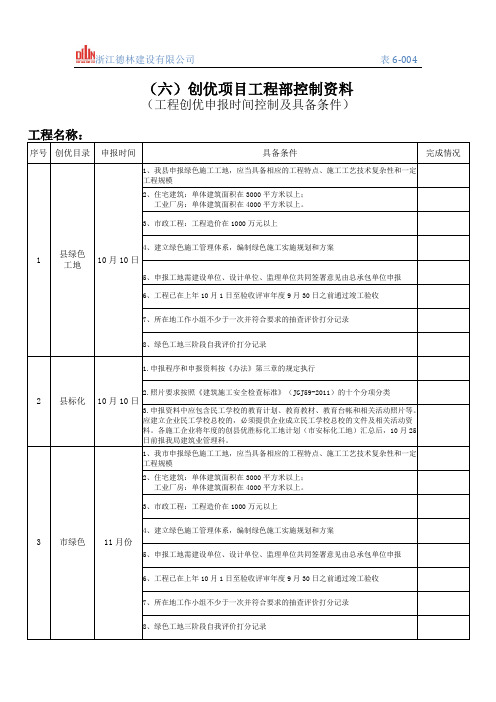 工程创优申报时间控制及具备条件