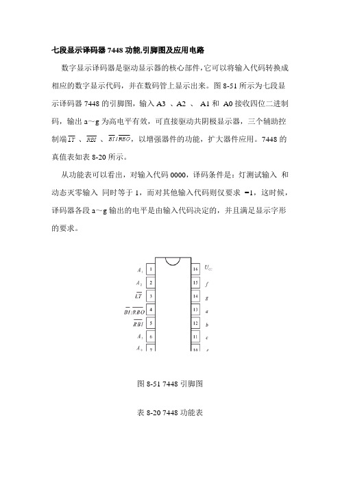 七段显示译码器7448功能,引脚图及应用电路