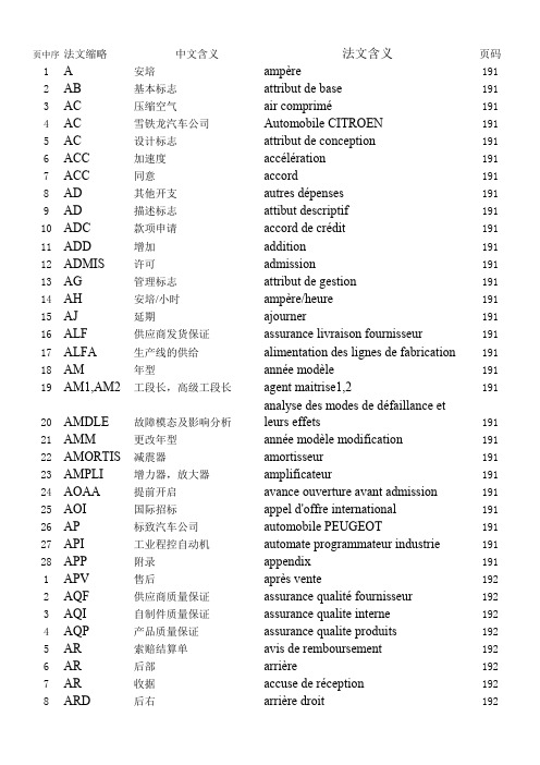 汽车行业法语词典