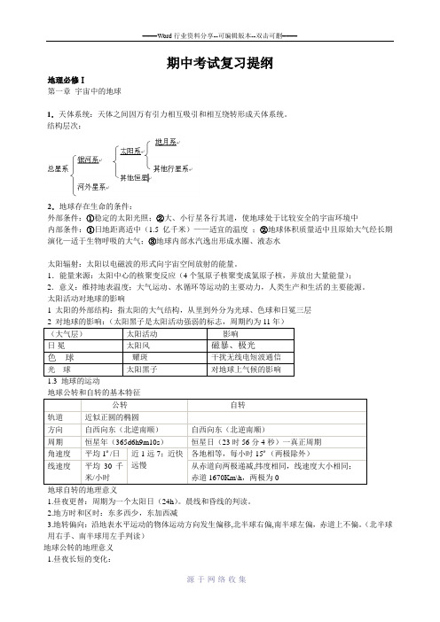 高一地理期中考试复习提纲