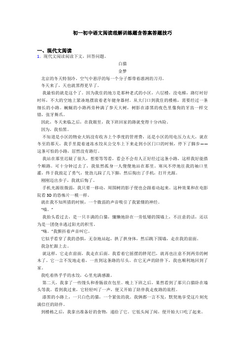 初一初中语文阅读理解训练题含答案答题技巧