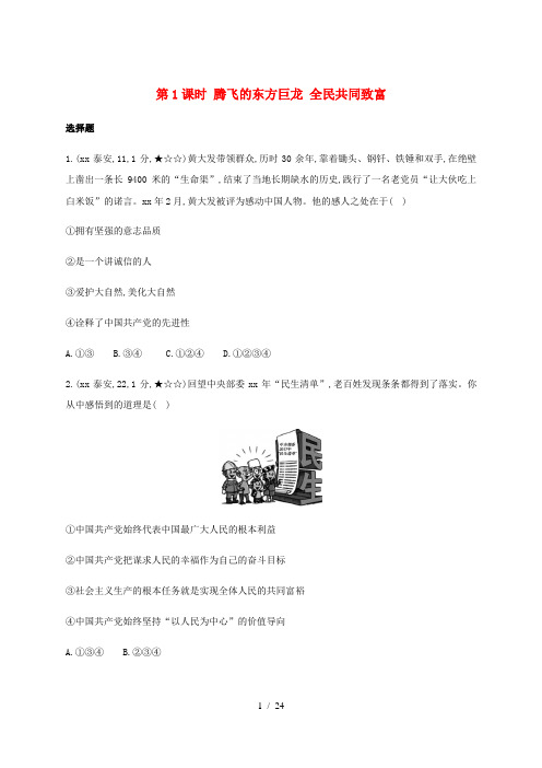 中考道德与法治第一部分教材研析篇专题十三五星红旗我为你骄傲第1课时腾飞的东方巨龙全民共同致富习题