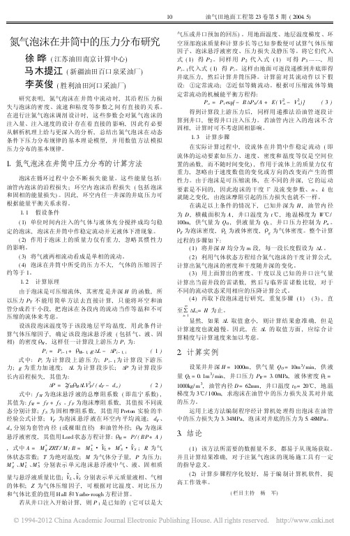 氮气泡沫在井筒中的压力分布研究