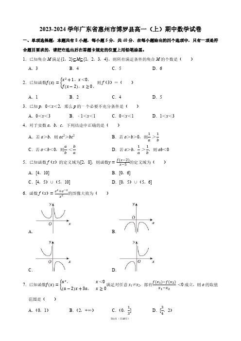 2023-2024学年广东省惠州市博罗县高一(上)期中数学试卷【答案版】