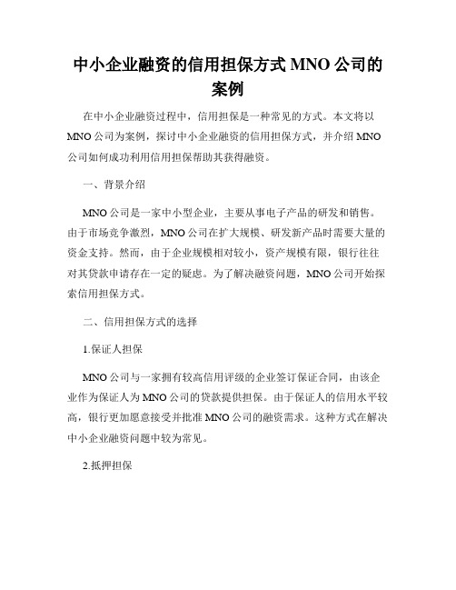 中小企业融资的信用担保方式MNO公司的案例