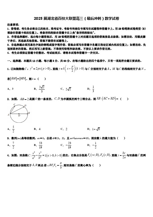 2025届湖北省百校大联盟高三(最后冲刺)数学试卷含解析