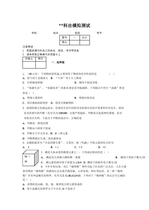 2019年中考化学重点难点考点练习及经典易错题汇总和解析946349