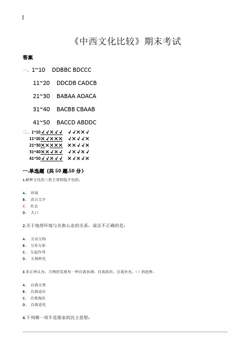 山西财经大学《中西文化比较》期末考试(满分答案)要点