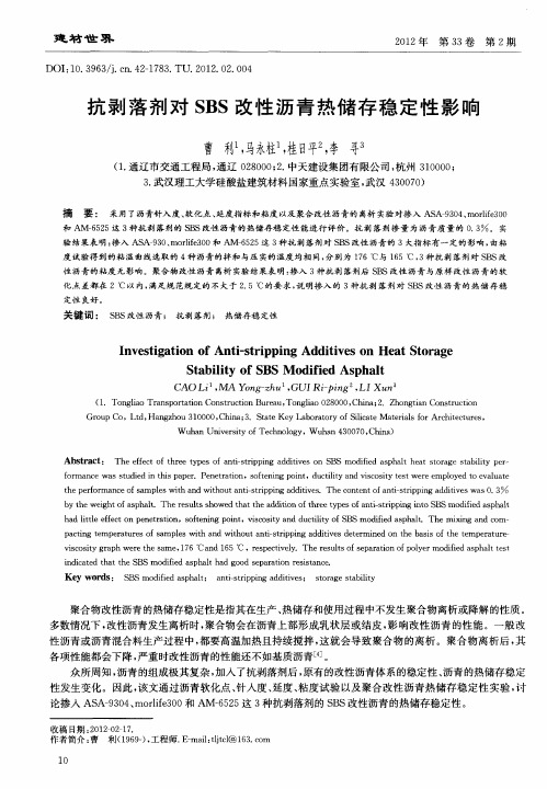 抗剥落剂对SBS改性沥青热储存稳定性影响