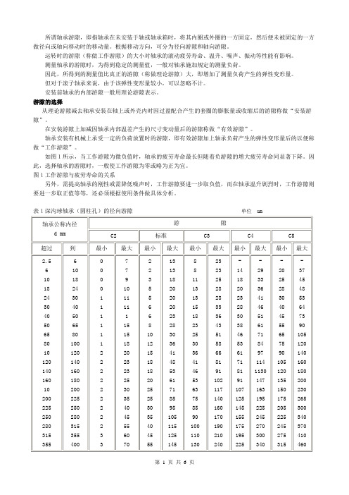 轴承游隙表2011