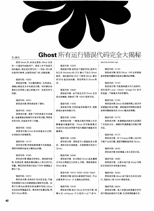 Ghost所有运行错误代码完全大揭秘