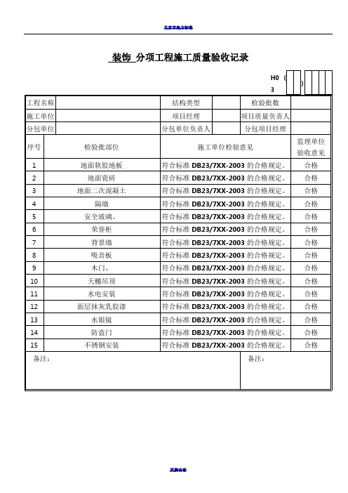 DB23装饰工程检验批资料-全套