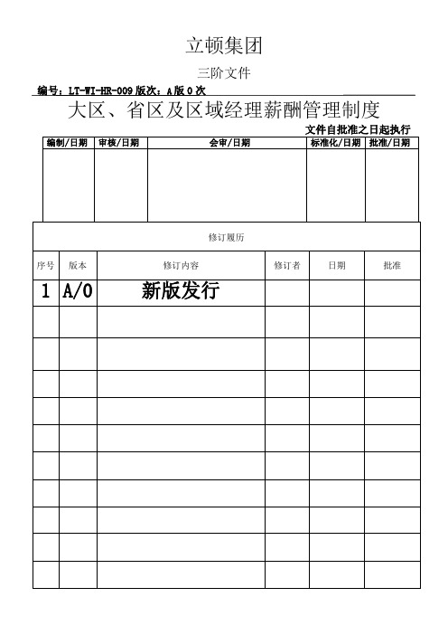 营销大区、省区及区域经理薪酬管理制度.