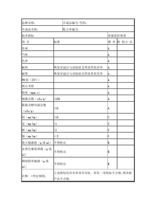 化妆品半成品内控标准模版