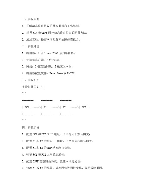 动态路由配置实验报告