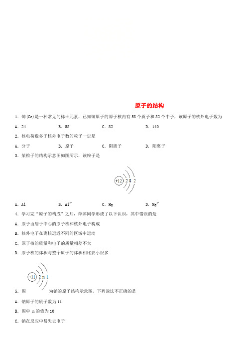 2018年中考化学专题复习 原子的结构练习卷