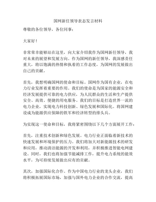 国网新任领导表态发言材料