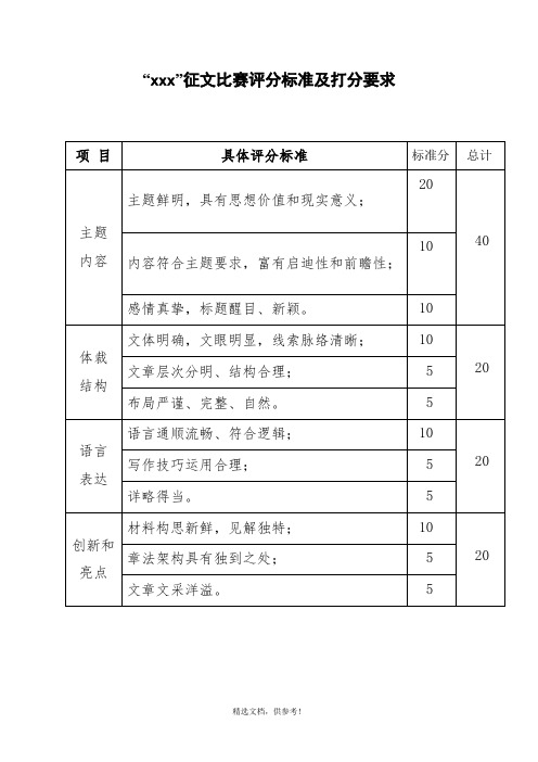 征文比赛评分标准及打分要求最新版本