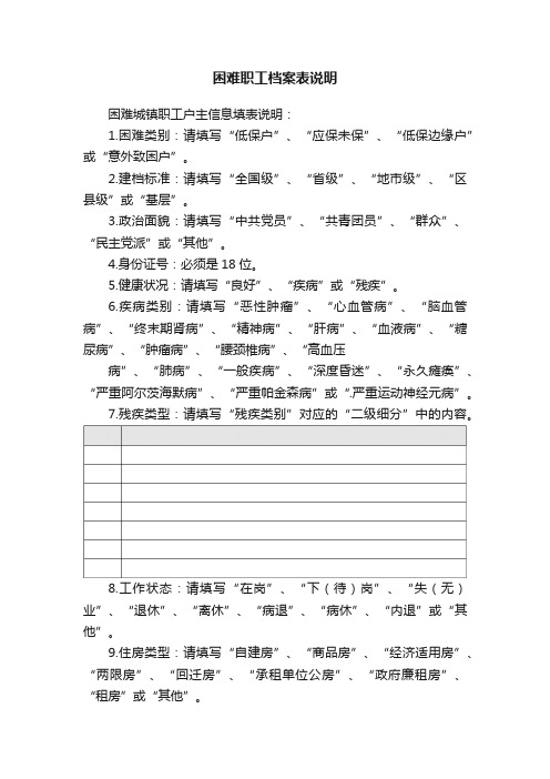 困难职工档案表说明