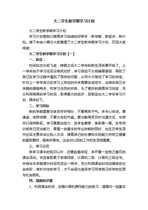 大二学生新学期学习计划