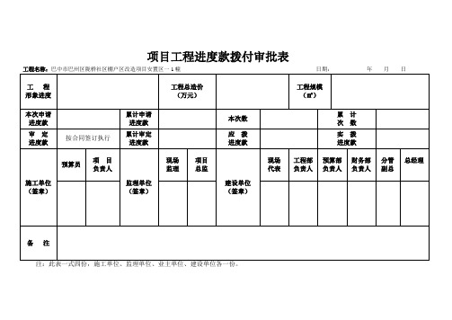 项目工程进度款拨付审批表