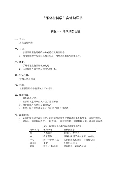 “服装材料学”纤维鉴别实验指导书