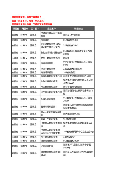 新版安徽省蚌埠市固镇县婚纱摄影企业公司商家户名录单联系方式地址大全31家