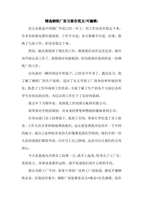 精选钢铁厂实习报告范文(可编辑).doc