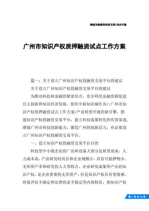 广州市知识产权质押融资试点工作方案