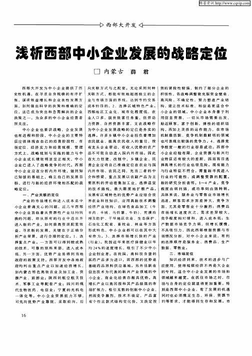 浅析西部中小企业发展的战略定位
