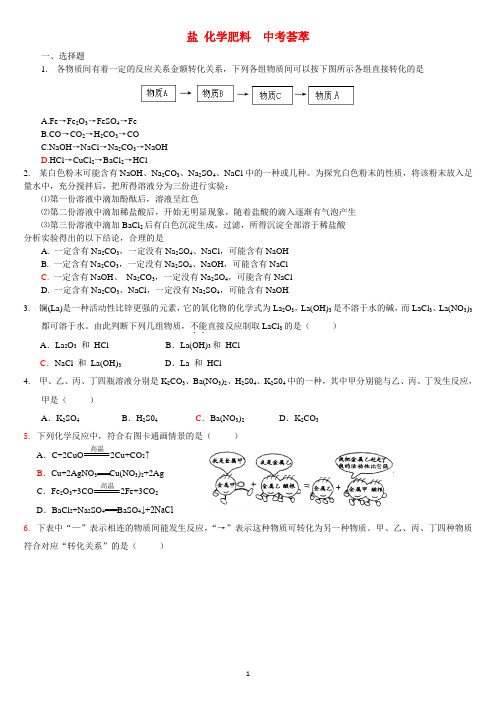 2007年中考化学试题分类汇编   第11单元 盐 化学肥料