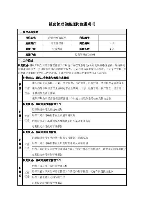 经营管理部经理岗岗位说明书