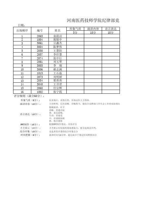 学生会竞选打分表