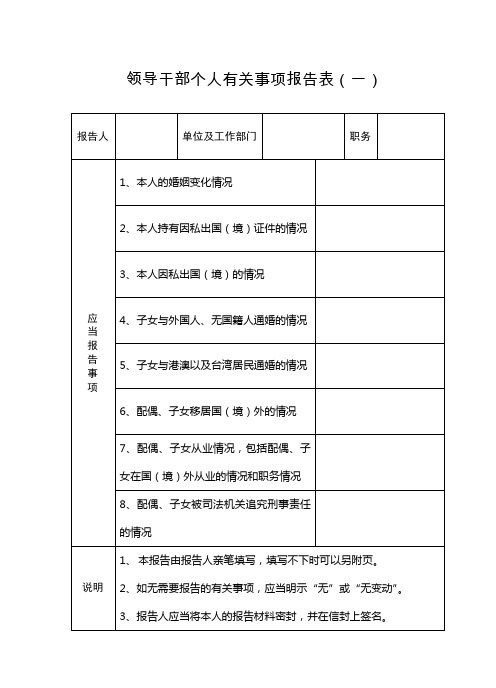 干部个人有关事项报告表(一)