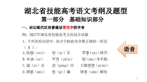 解读湖北省技能高考语文考纲(2017-2019题型及答案)ppt课件