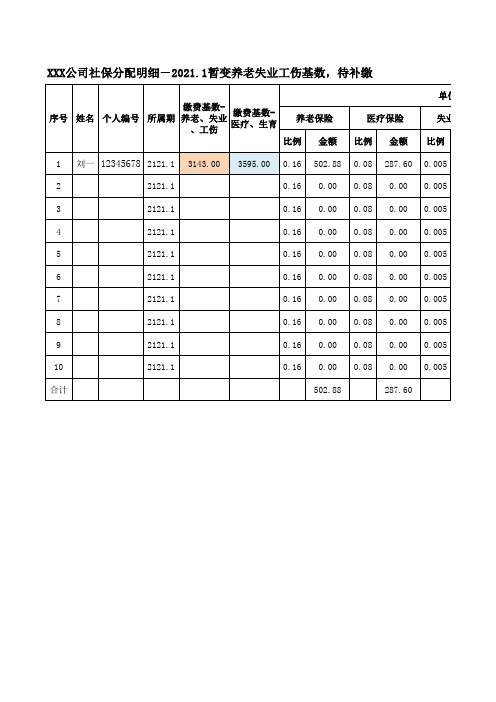 2021年新社保分配明细-含公式