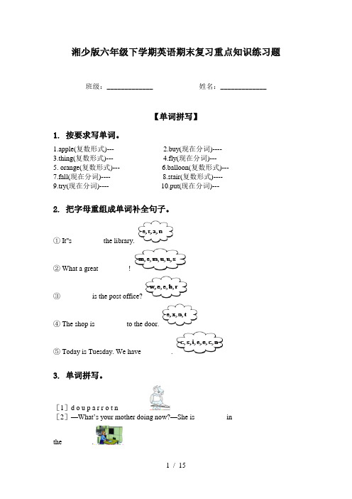 湘少版六年级下学期英语期末复习重点知识练习题