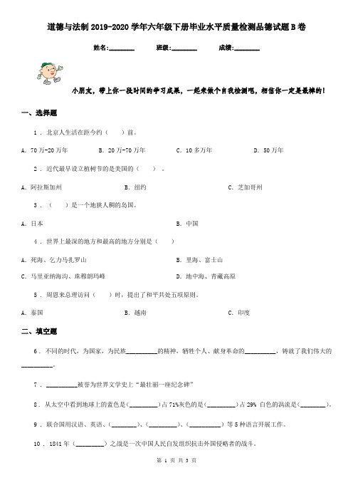 道德与法制2019-2020学年六年级下册毕业水平质量检测品德试题B卷