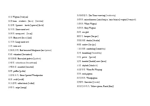 水凫等各种动物的英文