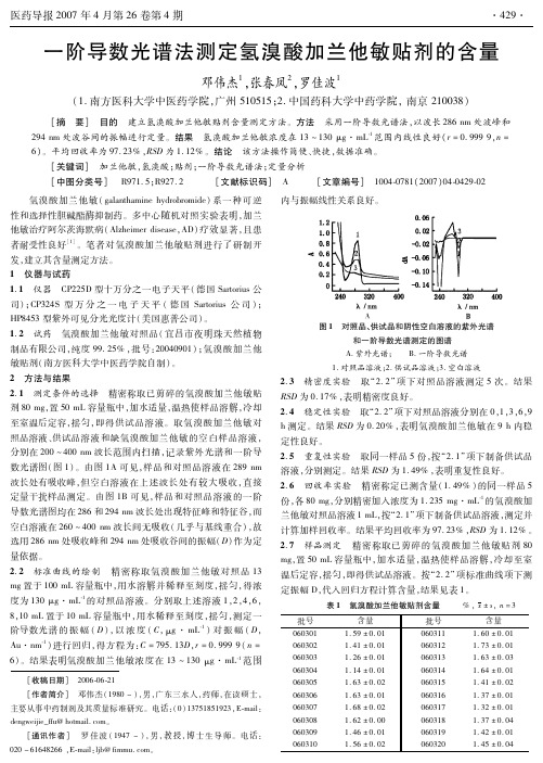 一阶导数光谱法测定氢溴酸加兰他敏贴剂的含量