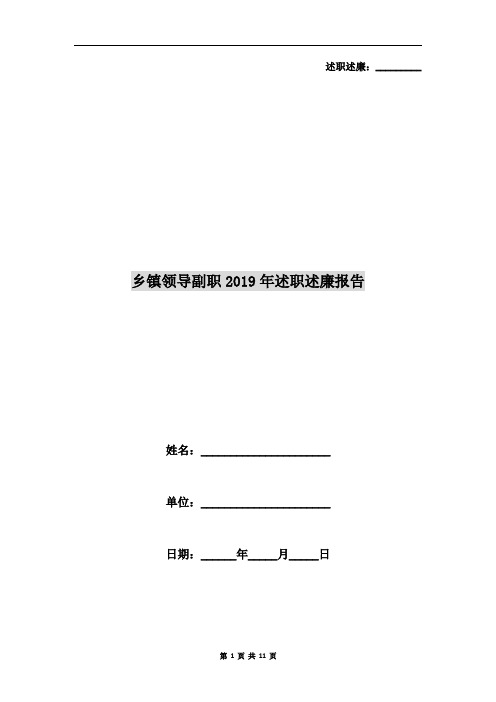 乡镇领导副职2019年述职述廉报告